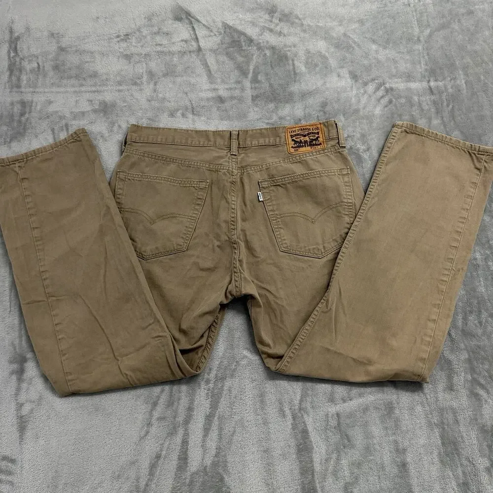 Levis 505 Regular Straight Fit Jeans Mens 36x32 (Fits 34x28) Khaki Brown Denim